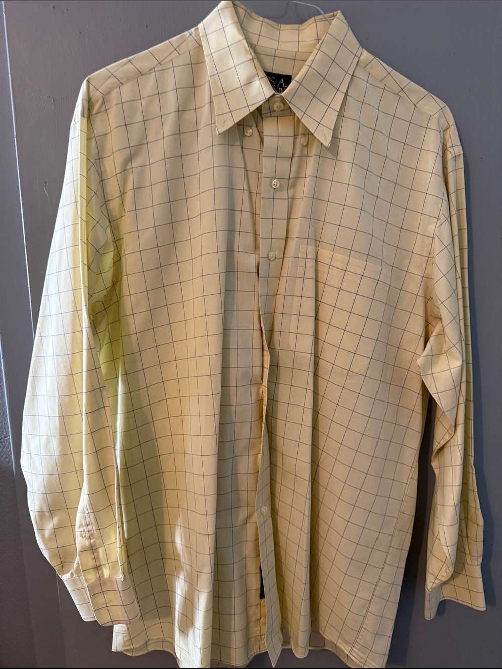 Jos. A. Bank Men's Pale Yellow Windowpane Dress Shirt